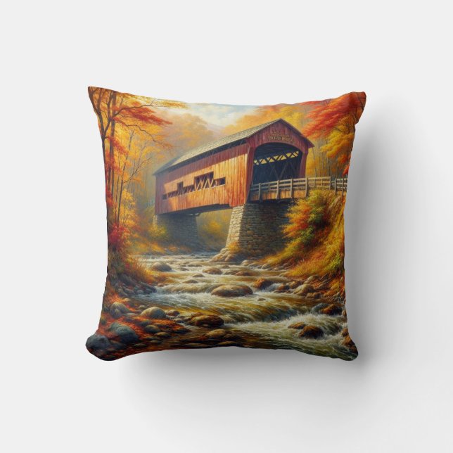 Klassieke, herfst overdekte brug kussen (Voorkant)