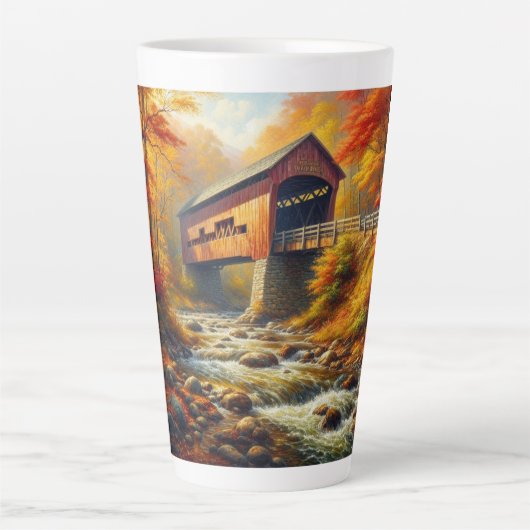 Klassieke, herfst overdekte brug latte mok (Voorkant)