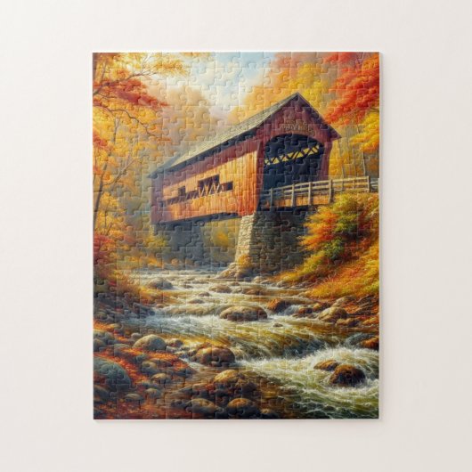 Klassieke, herfst overdekte brug legpuzzel (Verticaal)
