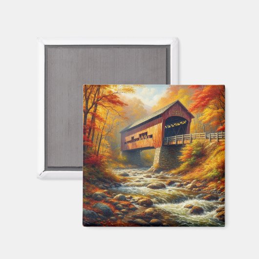 Klassieke, herfst overdekte brug magneet (Voorkant / Achterkant)