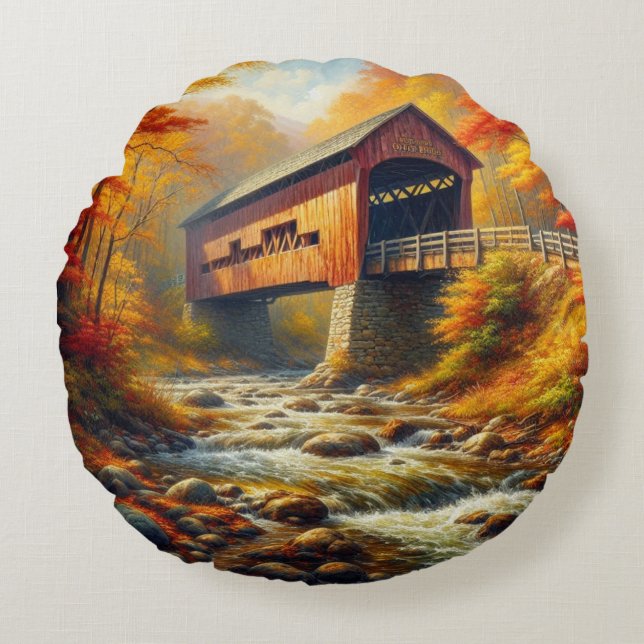 Klassieke, herfst overdekte brug rond kussen (Voorkant)