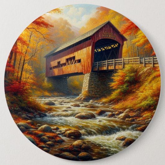 Klassieke, herfst overdekte brug ronde button 6,0 cm (Voorkant)