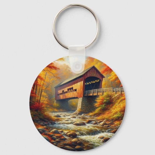 Klassieke, herfst overdekte brug sleutelhanger (Voorkant)