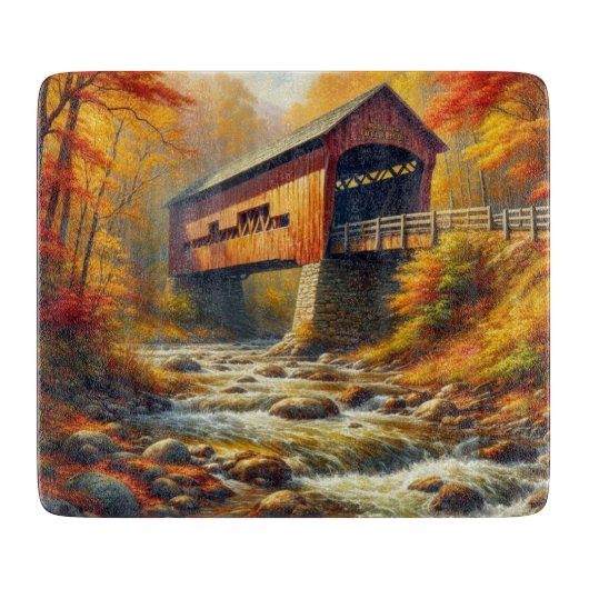 klassieke, herfst overdekte brug snijplank (Voorkant)