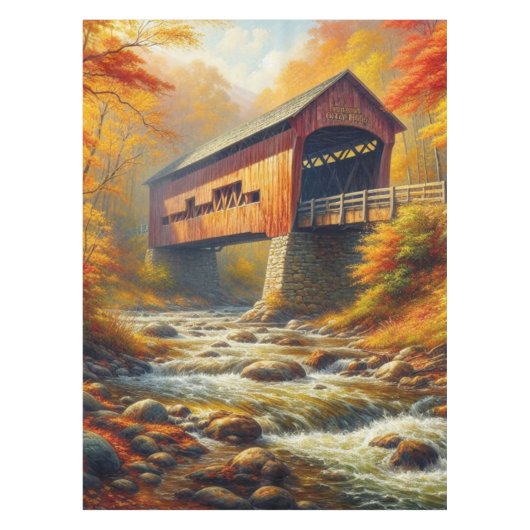 Klassieke, herfst overdekte brug tafelkleed (Voorkant)