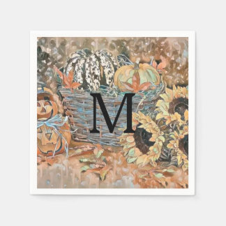 Klassieke herfst pompoenen herfstkleuren aquarel servet