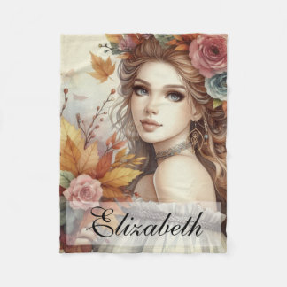 Klassieke Herfst Prinses met Herfstbladeren  Fleece Deken