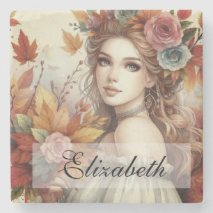 Klassieke Herfst Prinses met Herfstbladeren Stenen Onderzetter