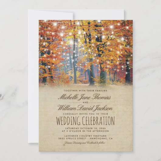 Klassieke herfst roestige herfst snoer lichten tro kaart (Voorkant)