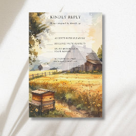 Klassieke herfst schuur weide waterverf bruiloft RSVP kaartje
