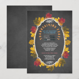 Klassieke herfstbladeren krijt Thanksgiving-feest Kaart