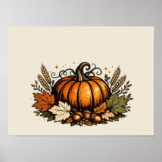 Klassieke herfstpompoen & oogstbladeren | poster (Voorkant)