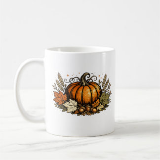 Klassieke herfstpompoen & oogstbladeren | Rustiek Koffiemok