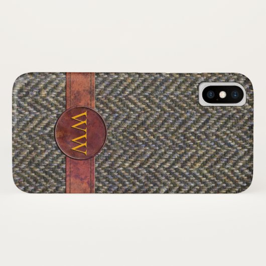Klassieke  Herringbone Tweed Leather Monogram Case-Mate iPhone Case (Achterkant (horizontaal))