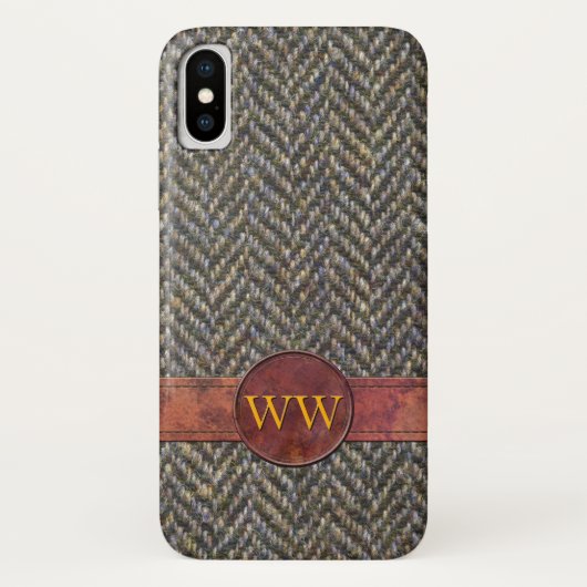 Klassieke  Herringbone Tweed Leather Monogram Case-Mate iPhone Case (Achterkant)