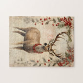 Klassieke herten kerst winter verouderde decoupage legpuzzel (Horizontaal)