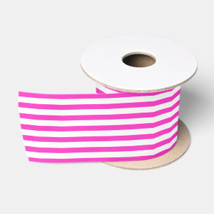 Klassieke hete roze en witte nautische gestreepte satijnen lint