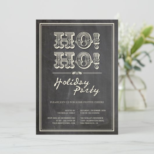 Klassieke  HO! HO! Uitnodiging voor feestdag (Staand voorkant)