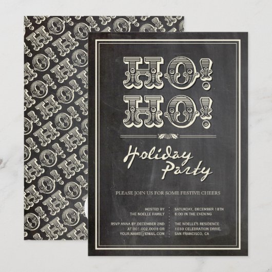 Klassieke  HO! HO! Uitnodiging voor feestdag (Voorkant / Achterkant)