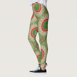Klassieke Holiday Mandala in Rood, Groen en Goud Leggings