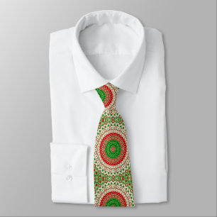 Klassieke Holiday Mandala in Rood, Groen en Goud Stropdas
