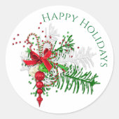 Klassieke Holiday Red White Candy Cane Green Folia Ronde Sticker (Voorkant)