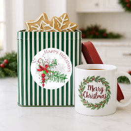 Klassieke Holiday Red White Candy Cane Green Folia Ronde Sticker