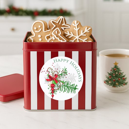 Klassieke Holiday Red White Candy Cane Green Folia Ronde Sticker