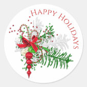 Klassieke Holiday Red White Candy Cane Green Folia Ronde Sticker (Voorkant)