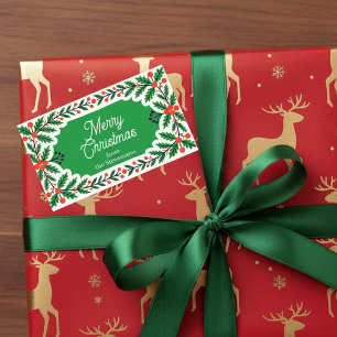 Klassieke Holly Berries & Pine Krans Kerstmis Rechthoekige Sticker