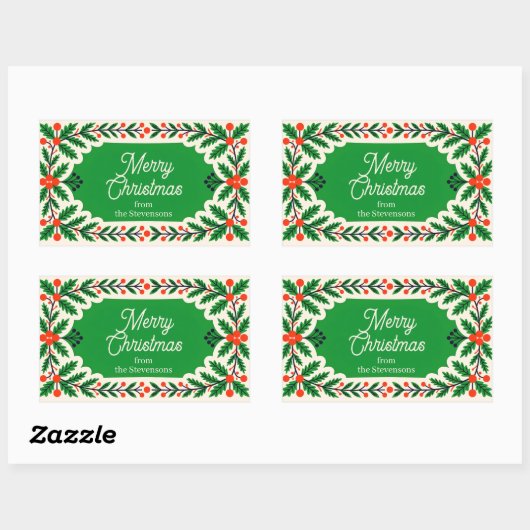 Klassieke Holly Berries & Pine Krans Kerstmis Rechthoekige Sticker (Vel)