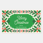 Klassieke Holly Berries & Pine Krans Kerstmis Rechthoekige Sticker (Voorkant)