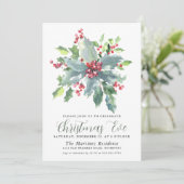Klassieke Holly Berry Greenery kerstfeest Kaart (Staand voorkant)
