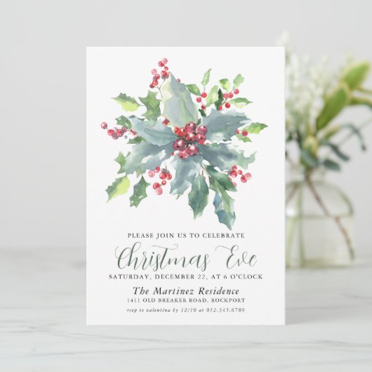 Klassieke Holly Berry Greenery kerstfeest Kaart (Staand voorkant)