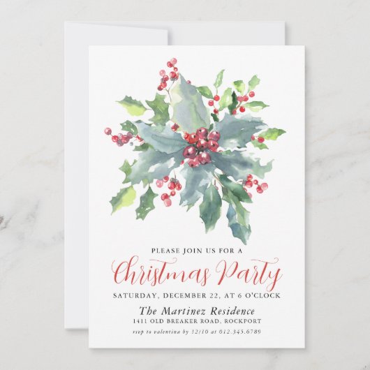 Klassieke Holly Berry Greenery kerstfeest Kaart (Voorkant)