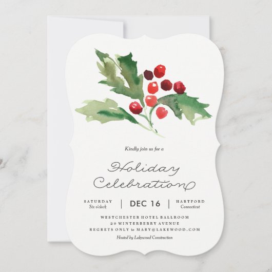 Klassieke Holly Berry Holiday Party uitnodiging (Voorkant)