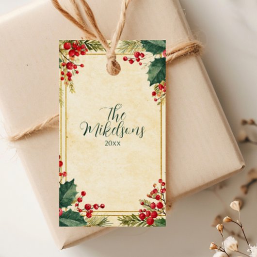 Klassieke Holly Berry kerstfeest Cadeaulabel