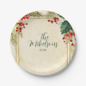 Klassieke Holly Berry kerstfeest Papieren Bordje (Voorkant)