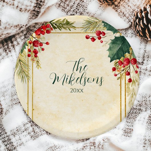Klassieke Holly Berry kerstfeest Papieren Bordje