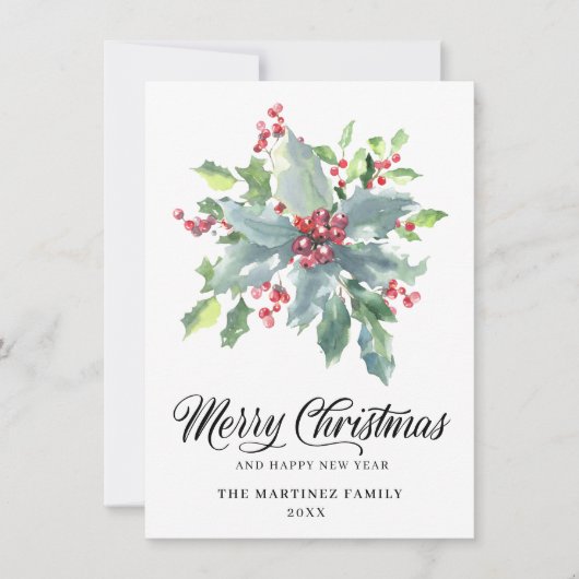 Klassieke Holly en Berry 2022 kerstgroet Feestdagenkaart (Voorkant)