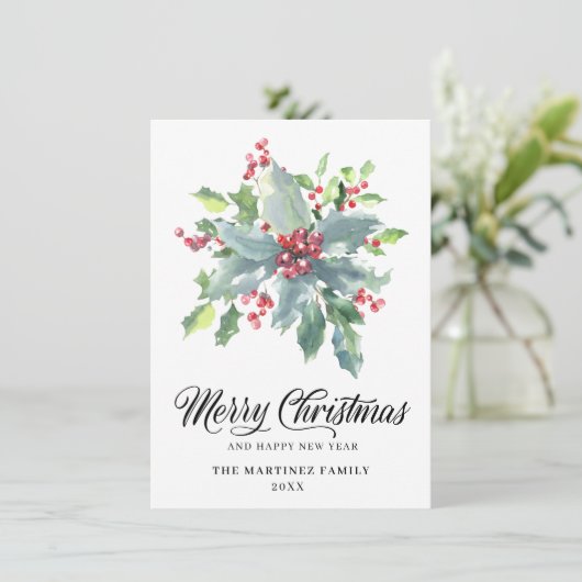 Klassieke Holly en Berry 2022 kerstgroet Feestdagenkaart (Staand voorkant)