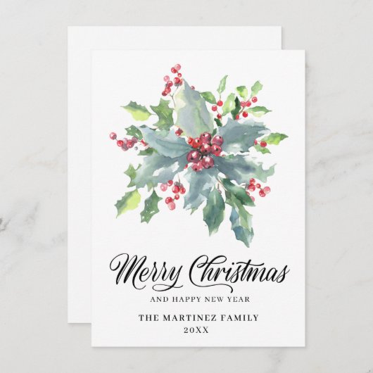 Klassieke Holly en Berry 2022 kerstgroet Feestdagenkaart (Voorkant / Achterkant)