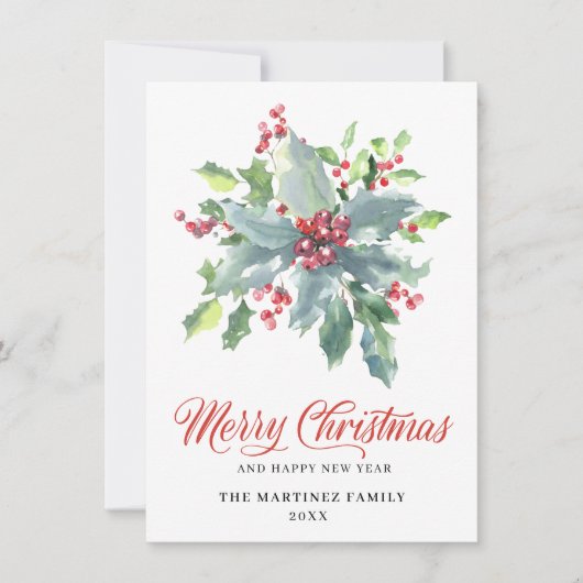 Klassieke Holly en Berry 2022 kerstgroet Feestdagenkaart (Voorkant)