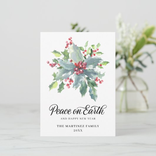 Klassieke Holly en Berry 2022 kerstgroet Ho Feestdagenkaart (Staand voorkant)