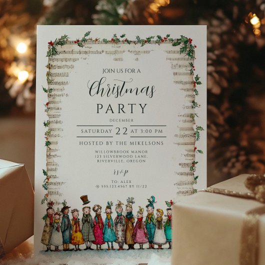 Klassieke Holly en Carolers Kerstmis Kaart