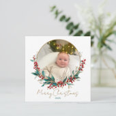 Klassieke  Holly Familie Foto Kerst Kaart (Staand voorkant)