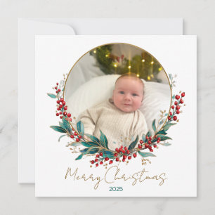 Klassieke Holly Familie Foto Kerst Kaart