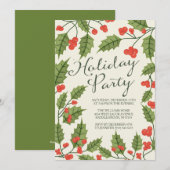 Klassieke Holly Holiday Party Kaart (Voorkant / Achterkant)