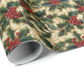 Klassieke Holly & Ivy Elegantie Cadeaupapier (Rol Hoek)