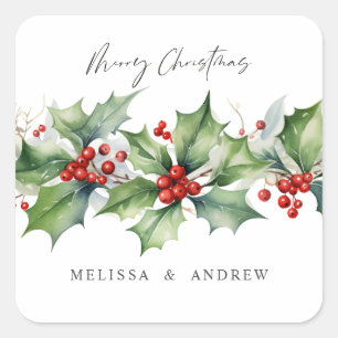 Klassieke Holly Kerstslinger met bessen Vierkante Sticker